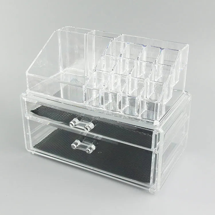 Transparent acrylic foldable makeup storage organiser showing 240x150x190mm dimensions