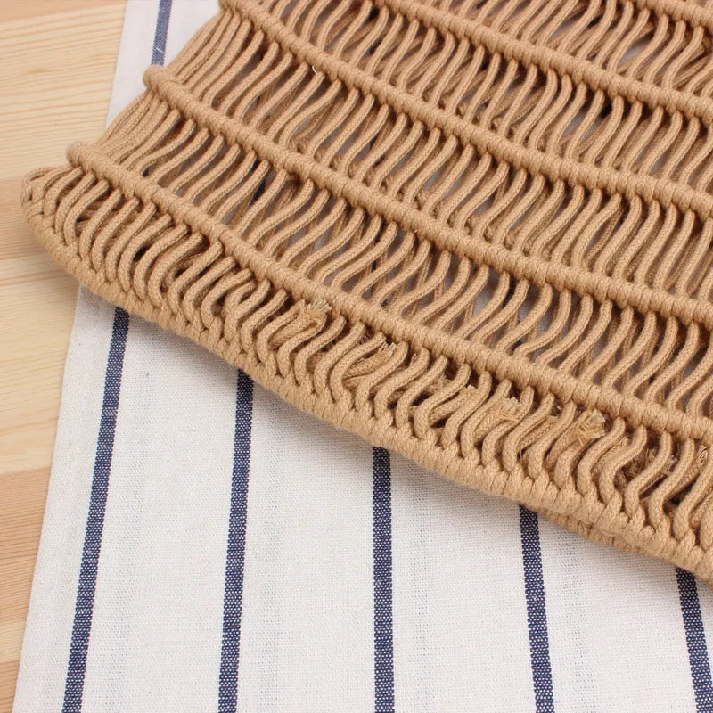 Women's woven straw beach bag with square shape and double handles in natural texture