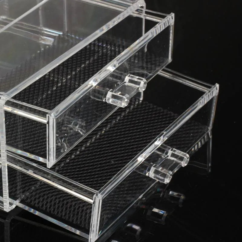 Transparent acrylic foldable makeup storage organiser showing 240x150x190mm dimensions