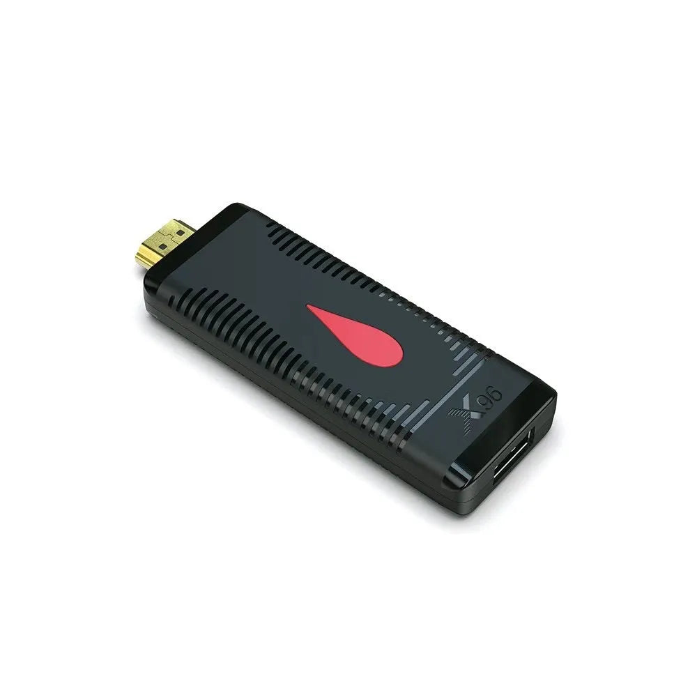 Smart network TV set-top box with remote, HD cable, and power adapter, showing compact design for TV connectivity.