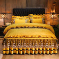 Lace edge bedskirt in polar fleece fabric with coordinating pillowcases in five colour options