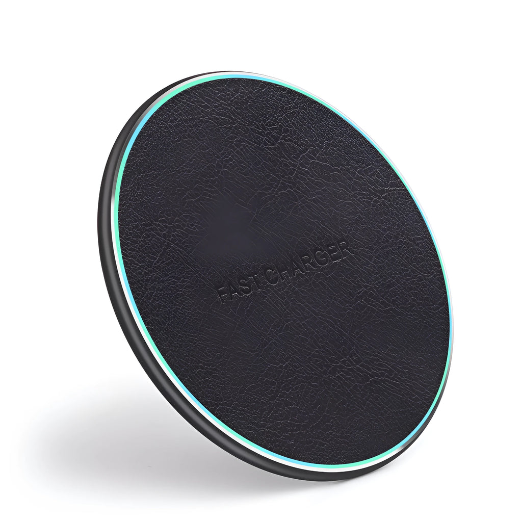 Black aluminium alloy car wireless charger with 10W fast charging for Apple Samsung Huawei Xiaomi phones