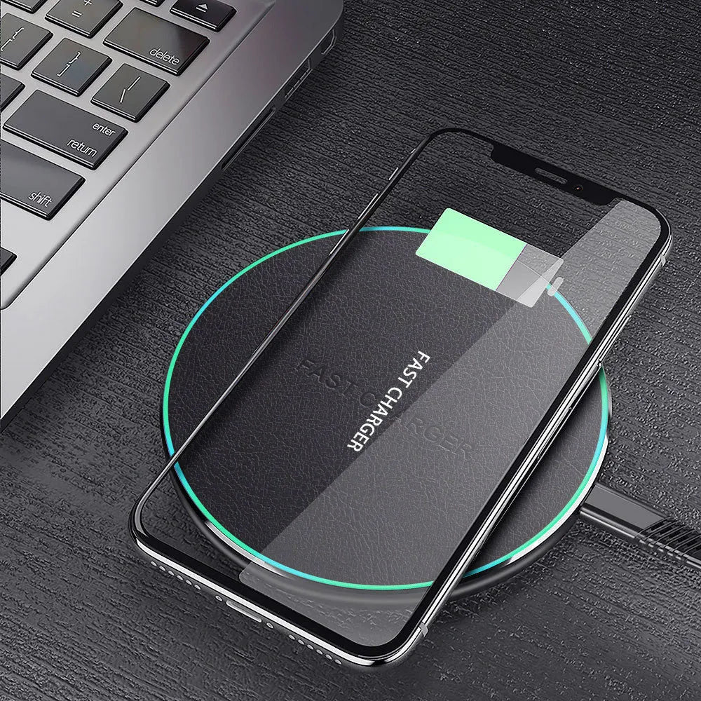 Black aluminium alloy car wireless charger with 10W fast charging for Apple Samsung Huawei Xiaomi phones