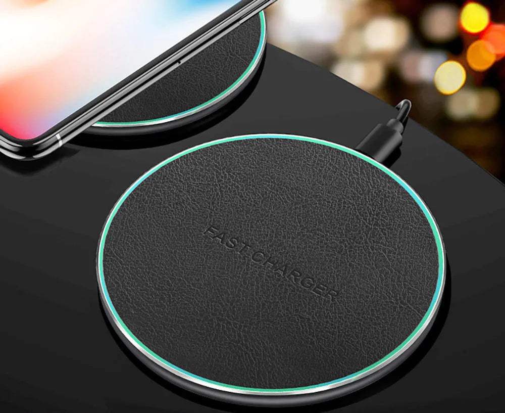 Black aluminium alloy car wireless charger with 10W fast charging for Apple Samsung Huawei Xiaomi phones
