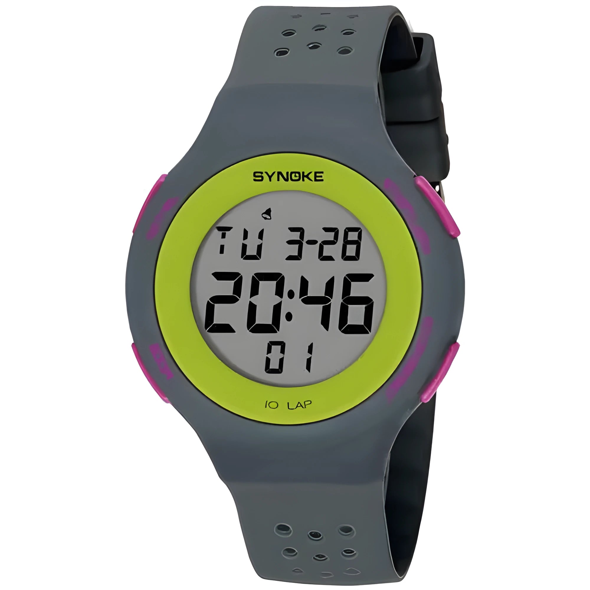 Waterproof electronic sports watch with LED display and luminous hands in multiple colour options.