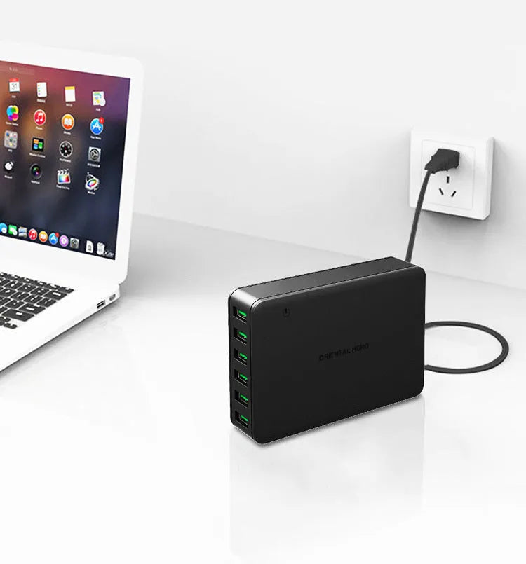 OH-W32 desktop fast charger in black and white options with UK plug and USB port