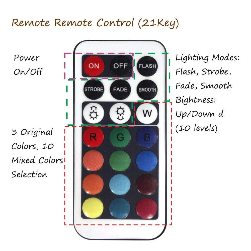 Round white remote control waterproof LED light with colour-changing LEDs for garden and pool decoration.