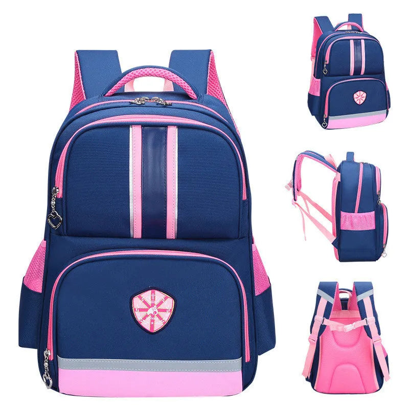 Children's Oxford cloth schoolbag for primary school, 36-55L large capacity, zipper pocket and shoulder pads, pink or red