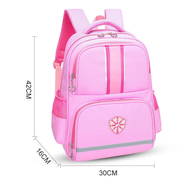 Children's Oxford cloth schoolbag for primary school, 36-55L large capacity, zipper pocket and shoulder pads, pink or red
