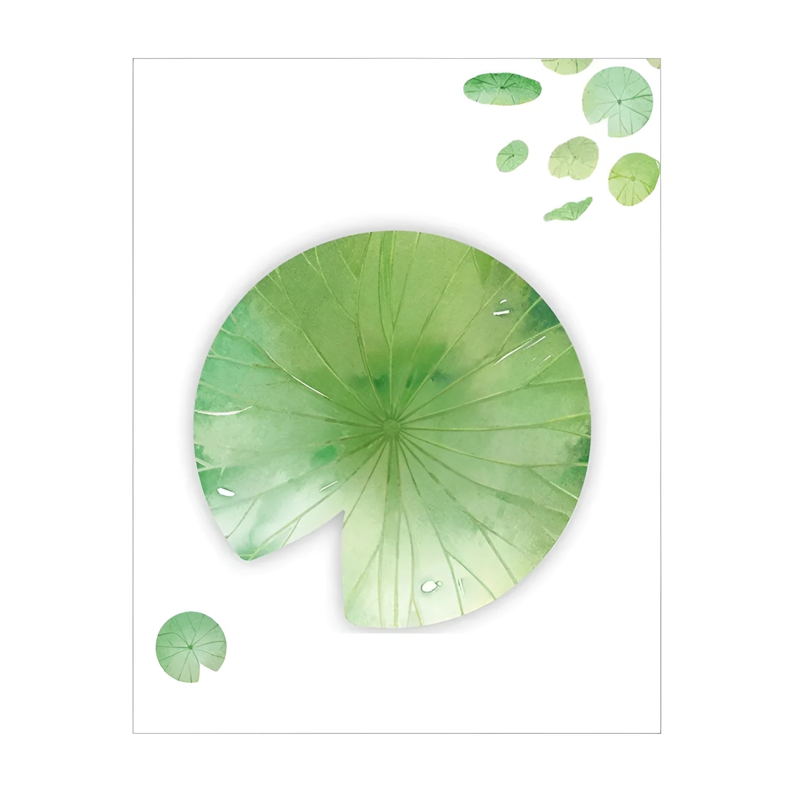 A4 botanical leaf Post-it notes set showing eight different leaf designs including water lily and ginkgo shapes