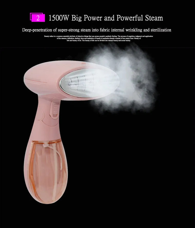 Pink Sokany portable steam ironing brush with detachable water tank and EU plug