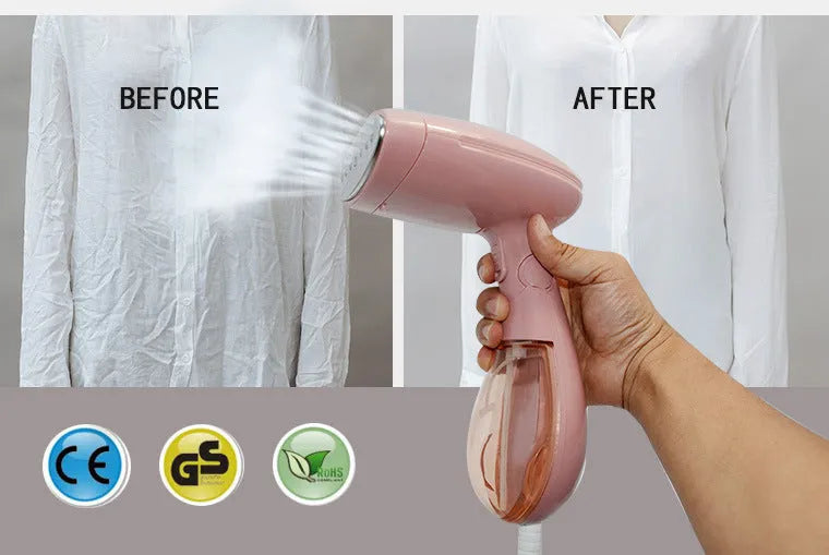 Pink Sokany portable steam ironing brush with detachable water tank and EU plug