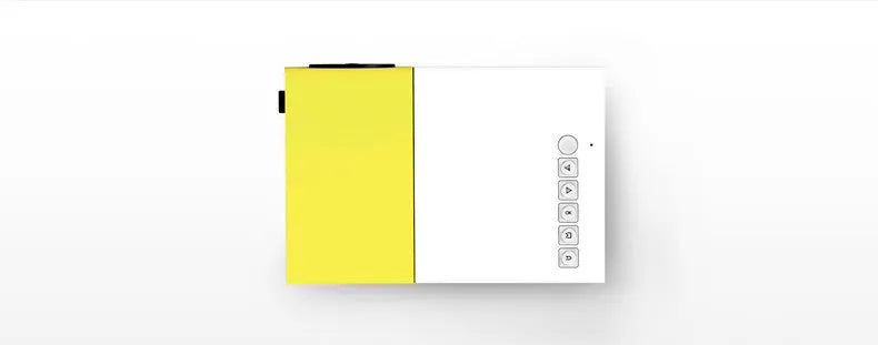 HD 1080P mini projector in black, blue, or yellow with compact design measuring 126.4*85.8*47.7mm