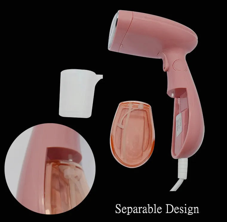 Pink Sokany portable steam ironing brush with detachable water tank and EU plug