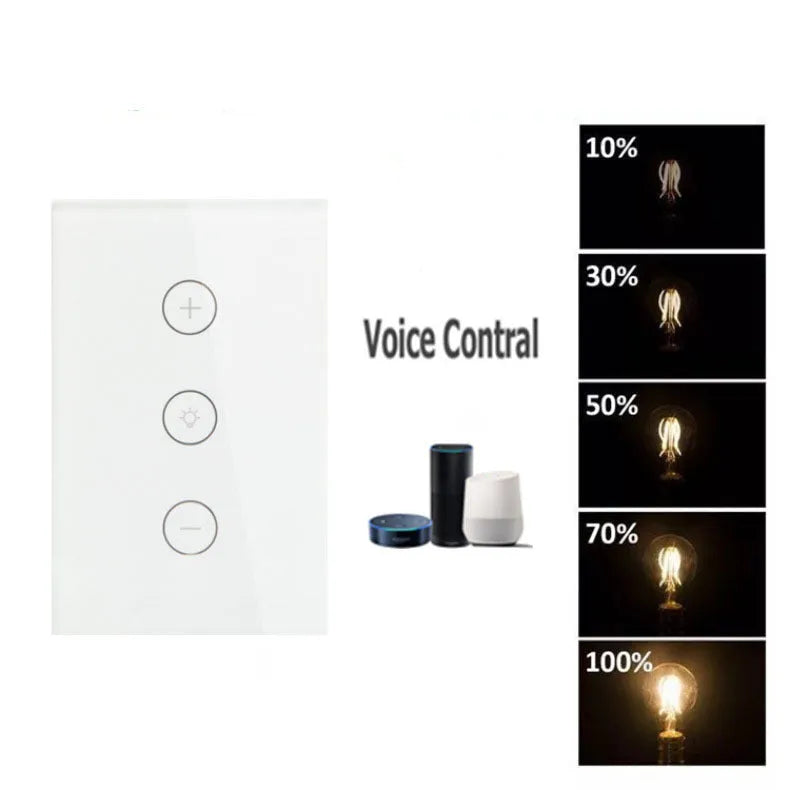 120 type smart WiFi dimmer switch with touch control panel in black or white options