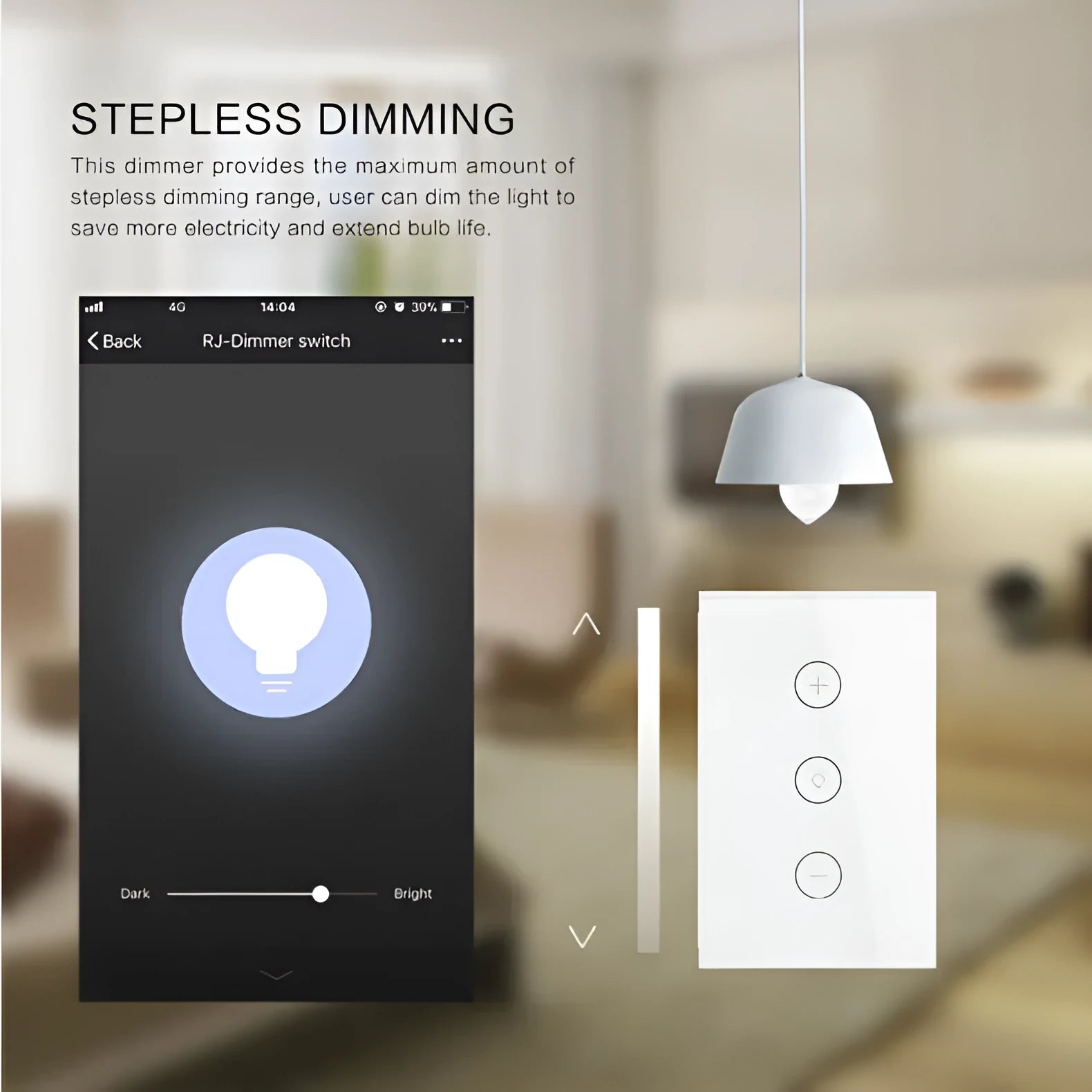 120 type smart WiFi dimmer switch with touch control panel in black or white options