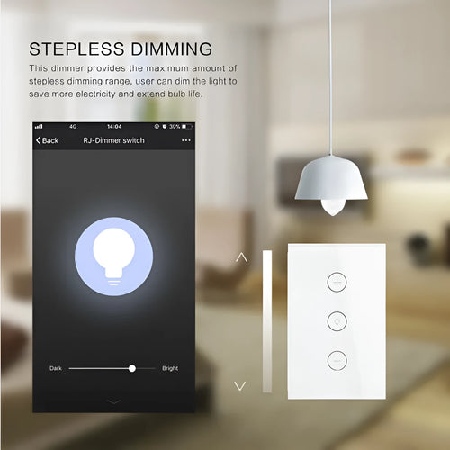 120 type smart WiFi dimmer switch with touch control panel in black or white options