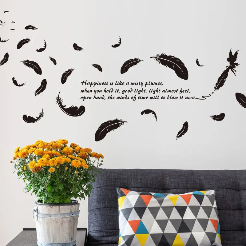 Black feather angel three generations design removable wall sticker measuring 50 by 70 centimetres.
