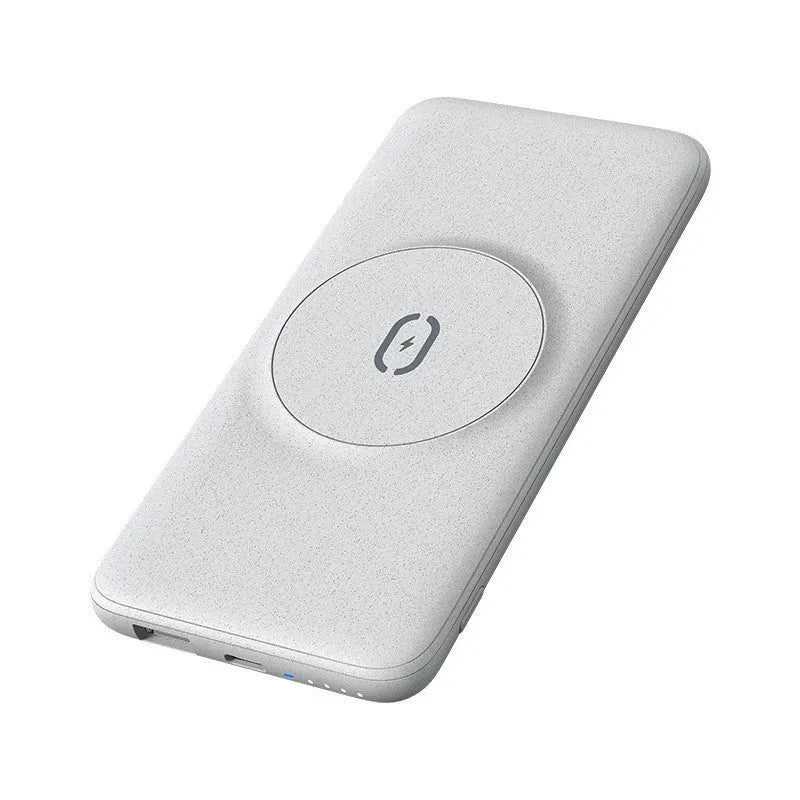 Maiduo Magsafe magnetic wireless charging power bank in mint green or silver white grey, showing back clip and compact design