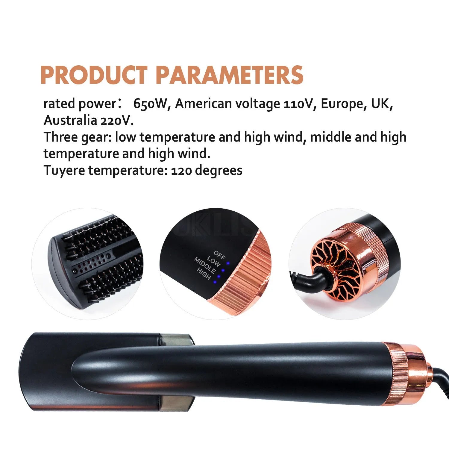 Black and pink wet dry anion spray infrared hot air comb with tourmaline ceramic plates and temperature control dial