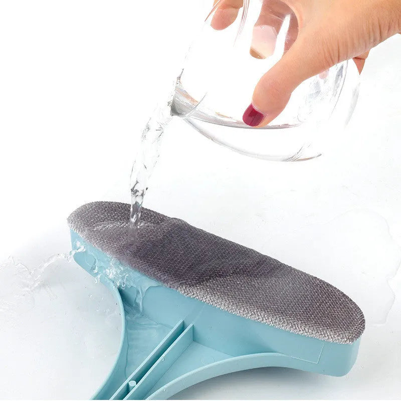 Household window cleaning brush and glass scraper tool kit with gap brush in blue or pink.