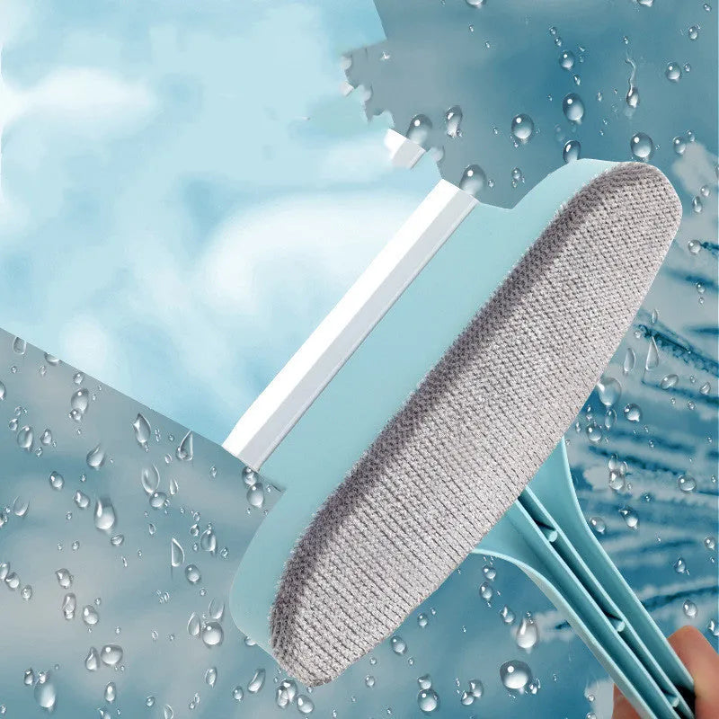 Household window cleaning brush and glass scraper tool kit with gap brush in blue or pink.