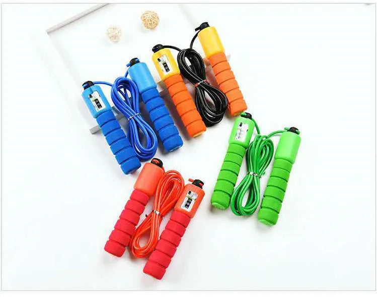Adult counting skipping rope with sponge handles showing integrated counter and multi-colour options