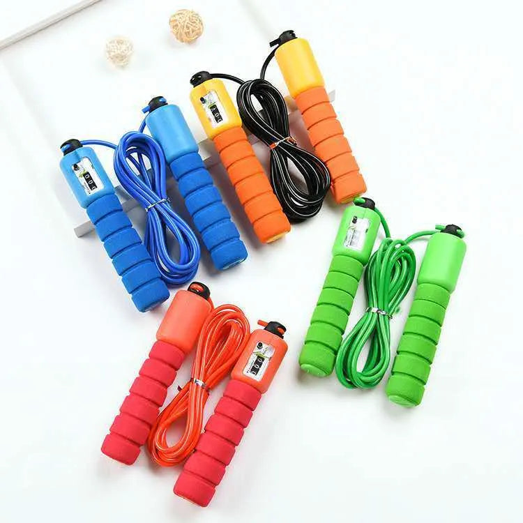 Adult counting skipping rope with sponge handles showing integrated counter and multi-colour options