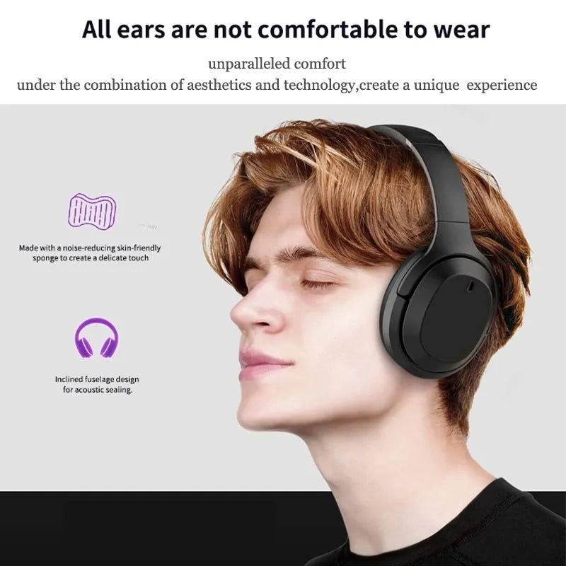 Black Gorsun E98 over-ear wireless Bluetooth headset with memory-protein ear cushions and stainless steel slider.