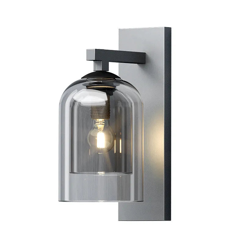 Nordic glass wall lamp with E27 holder, letter lamp shape, soot or amber shade, for living room or hotel aisle.