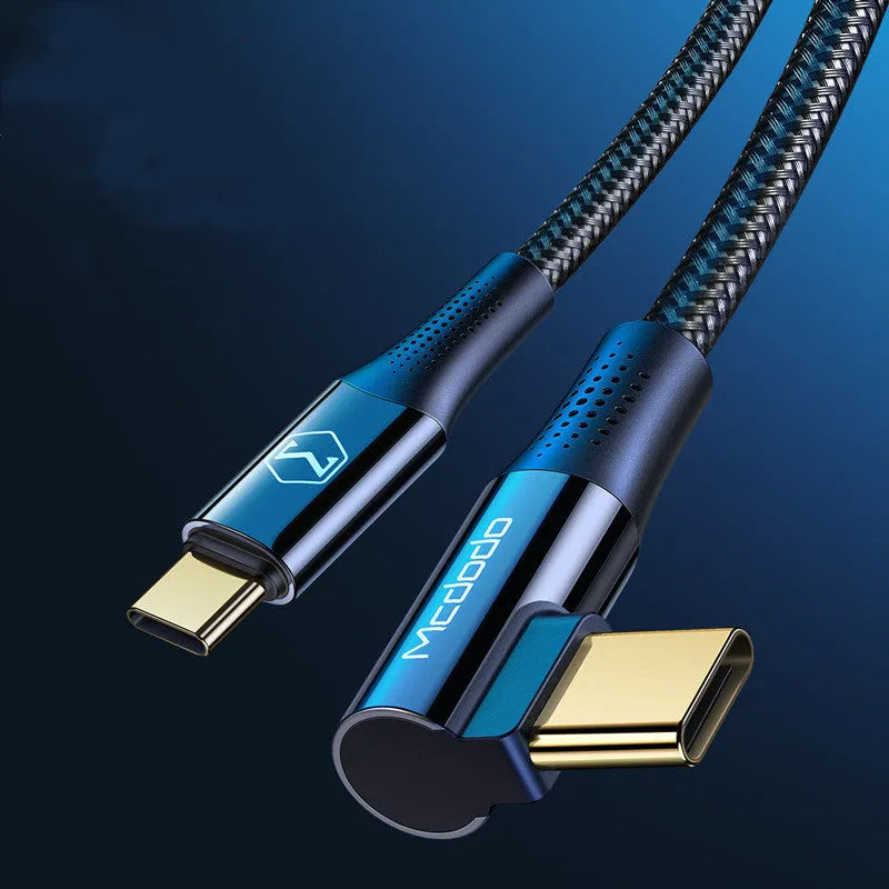 Meadow Firefox black Type-C to Type-C elbow fast charging cable with 100W PD rating on a white background.
