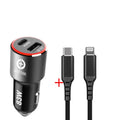 83W dual-port fast car charger with USB-C and QC3.0 ports for laptops and smartphones