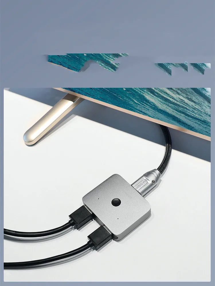 Grey Haibeisi HDMI 1-input 2-output switcher splitter device for 4K video signals.