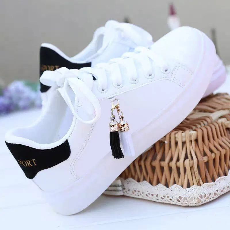 Women's white mesh flat shoes with a 4cm heel on a rubber sole, shown in black and pink colour options.