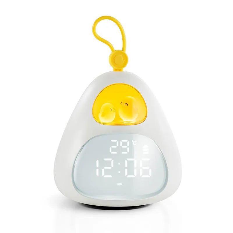 White triangle cartoon alarm clock for students with single-sided printed design and night charging