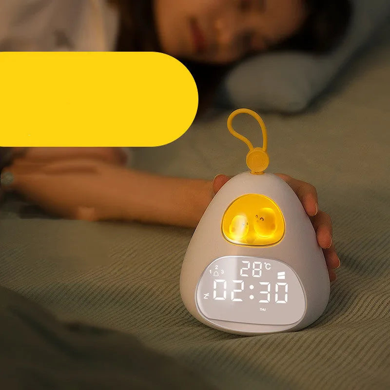 White triangle cartoon alarm clock for students with single-sided printed design and night charging