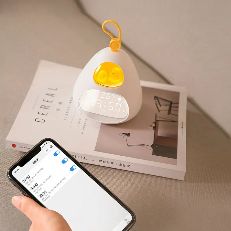 White triangle cartoon alarm clock for students with single-sided printed design and night charging