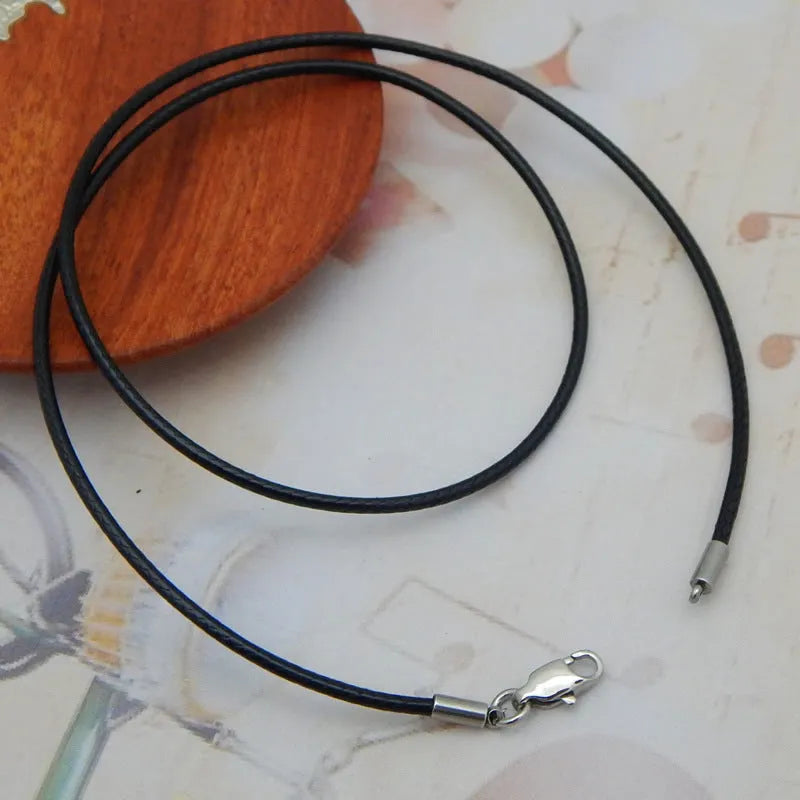 Adjustable wax rope necklace strap with stainless steel buckle in black, red, and brown colour options