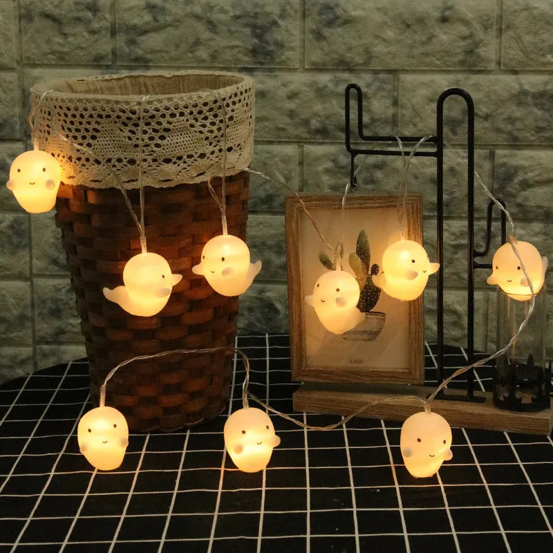 LED pumpkin ghost string lights in warm white, 2m 4m 8m options, battery USB plug-in Halloween decoration