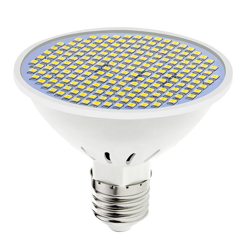 LED lamp cup with E27 holder, showing warm white and cool white options for household lighting