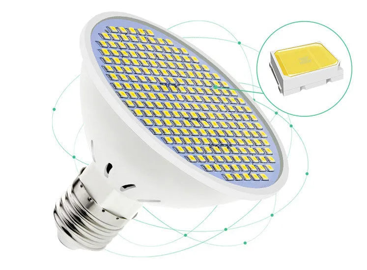 LED lamp cup with E27 holder, showing warm white and cool white options for household lighting