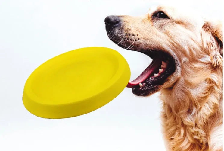 Yellow EVA dog throwing toy weighing 70g for interactive training and bonding play