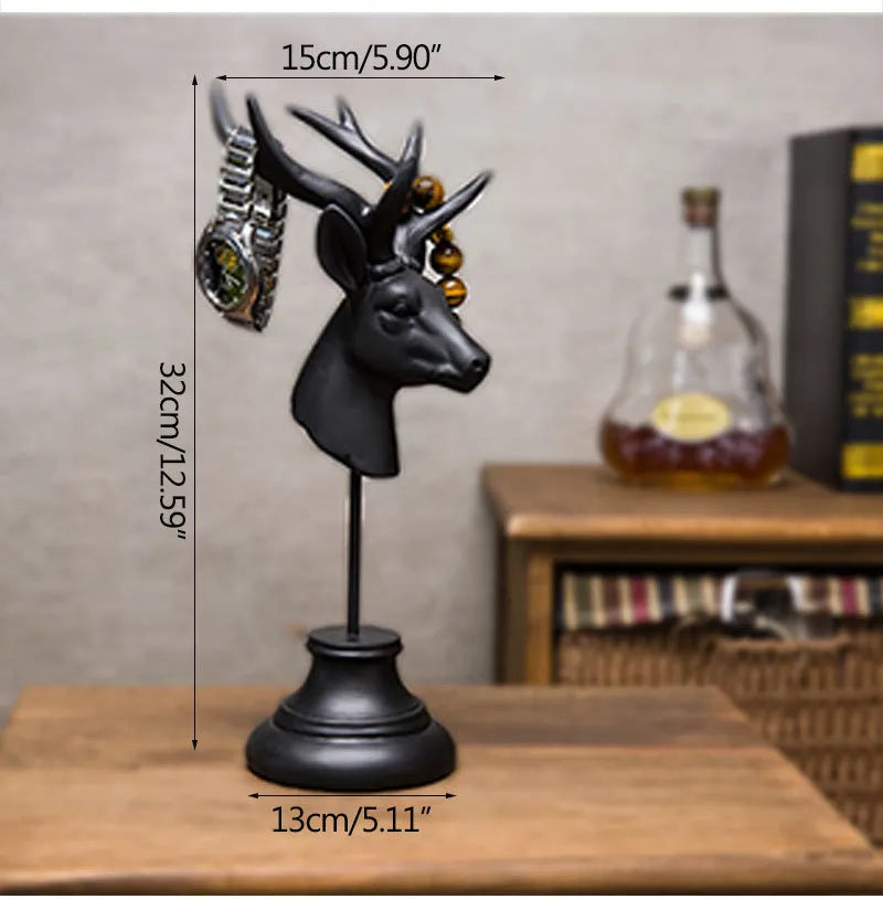 Natural resin animal ornament for home decor in black, white, or wood colour, 32cm tall.