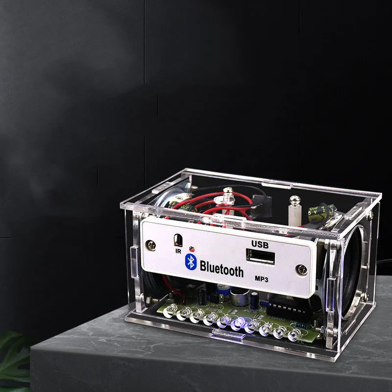 Bluetooth speaker DIY electronic assembly kit with transparent casing and loose components