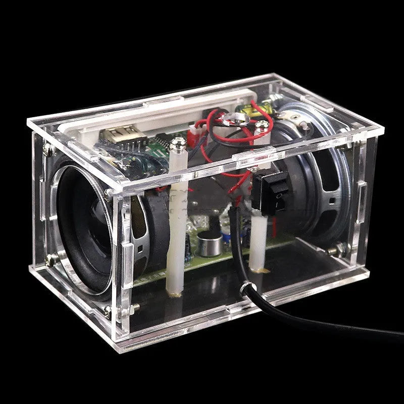 Bluetooth speaker DIY electronic assembly kit with transparent casing and loose components