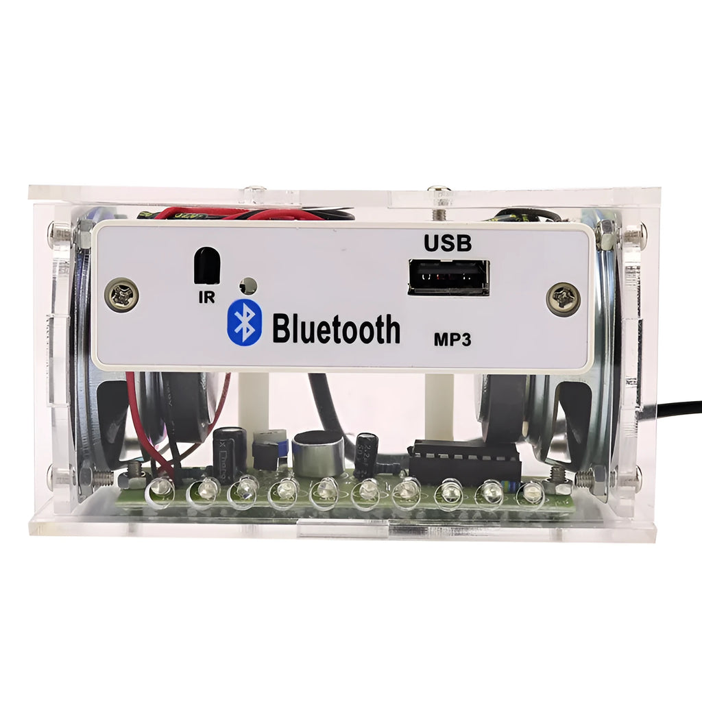 Bluetooth speaker DIY electronic assembly kit with transparent casing and loose components