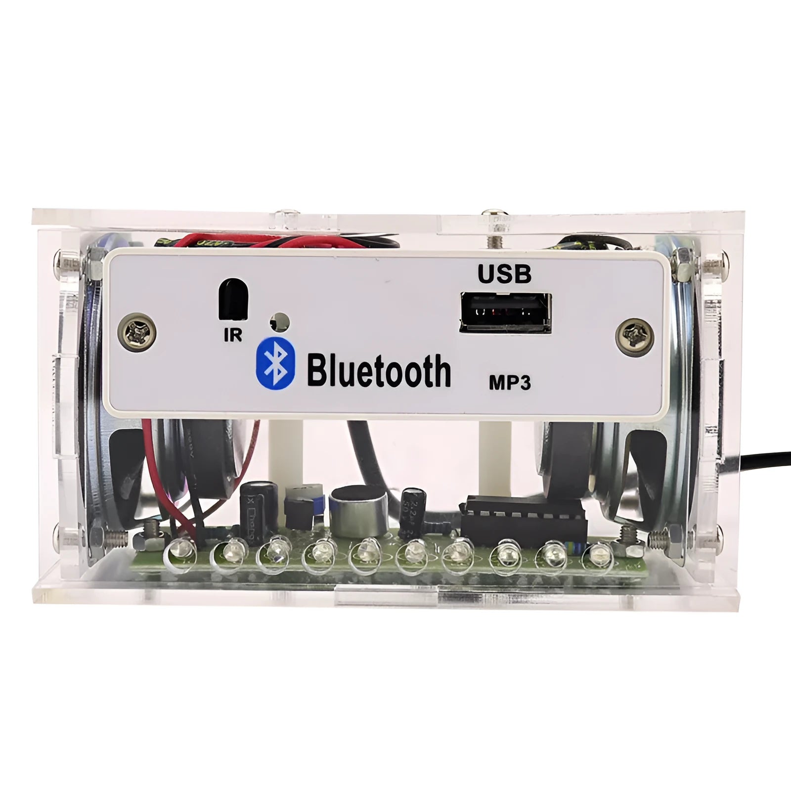 Bluetooth speaker DIY electronic assembly kit with transparent casing and loose components