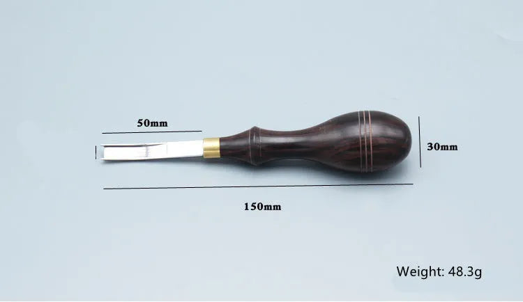 Leather hand tool for thinning wide shovel edges with 35cm blade length and sectional cutting design