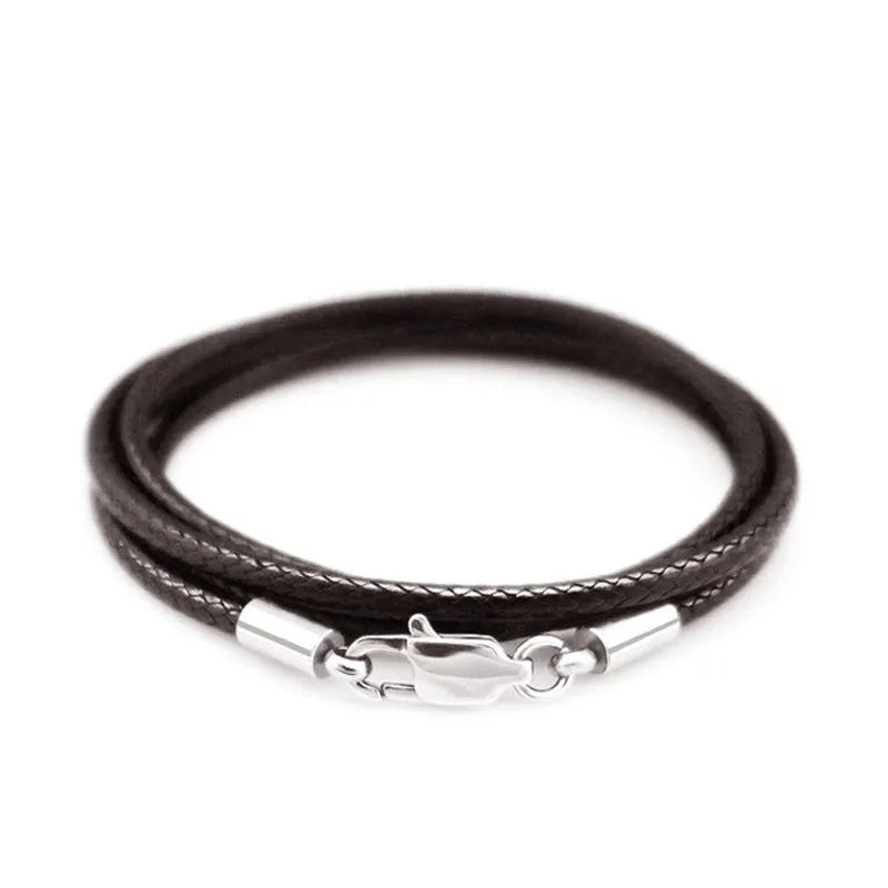 Adjustable wax rope necklace strap with stainless steel buckle in black, red, and brown colour options