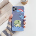 Cartoon dinosaur design TPU silicone mobile phone case for Apple iPhone in blue and pink colour options